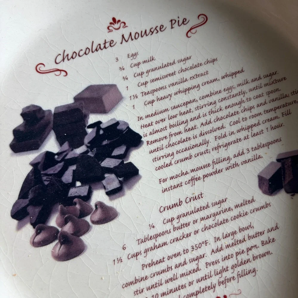 Chocolate Mousse Pie Recipe Ceramic Dish Scalloped Brown Rim Vintage